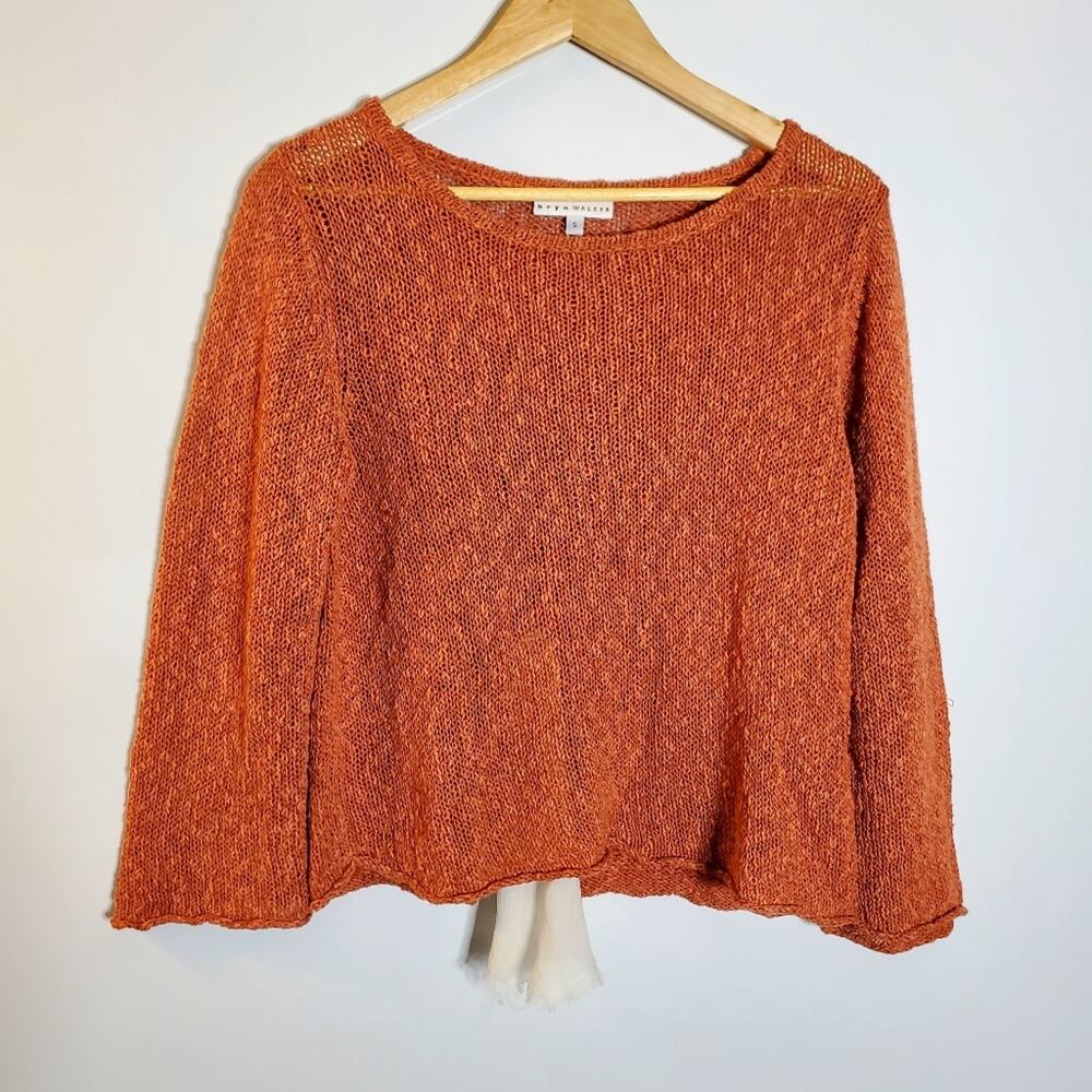 Bryn Walker Dark Orange open knit and ruffle back pull over sweater Size Small